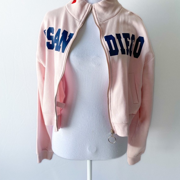 San Diego zipper light pink turtleneck bomber crop jacket - Picture 1 of 13